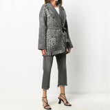 WQJGR High Quality Jacquard Cardigan Sweater Women Wool