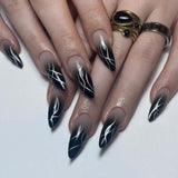 Wearable Silver Stripes Y2k False Nails Long Almond