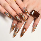 Wearable Silver Stripes Y2k False Nails Long Almond