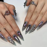 Wearable Silver Stripes Y2k False Nails Long Almond