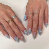 Wearable Silver Stripes Y2k False Nails Long Almond