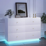 White LED 6 Drawer Dresser for Bedroom, Modern