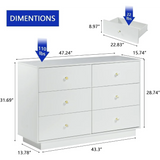 White LED 6 Drawer Dresser for Bedroom, Modern