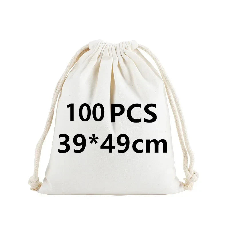 Wholesale 100pcs/lot Custom Logo Printed Natural Cotton Drawstring Pouch Gift Package Bags Personalize Texts Plain Storage Pouch