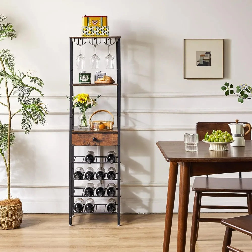 Wine Rack Freestanding Floor, Bar Cabinet for Liquor