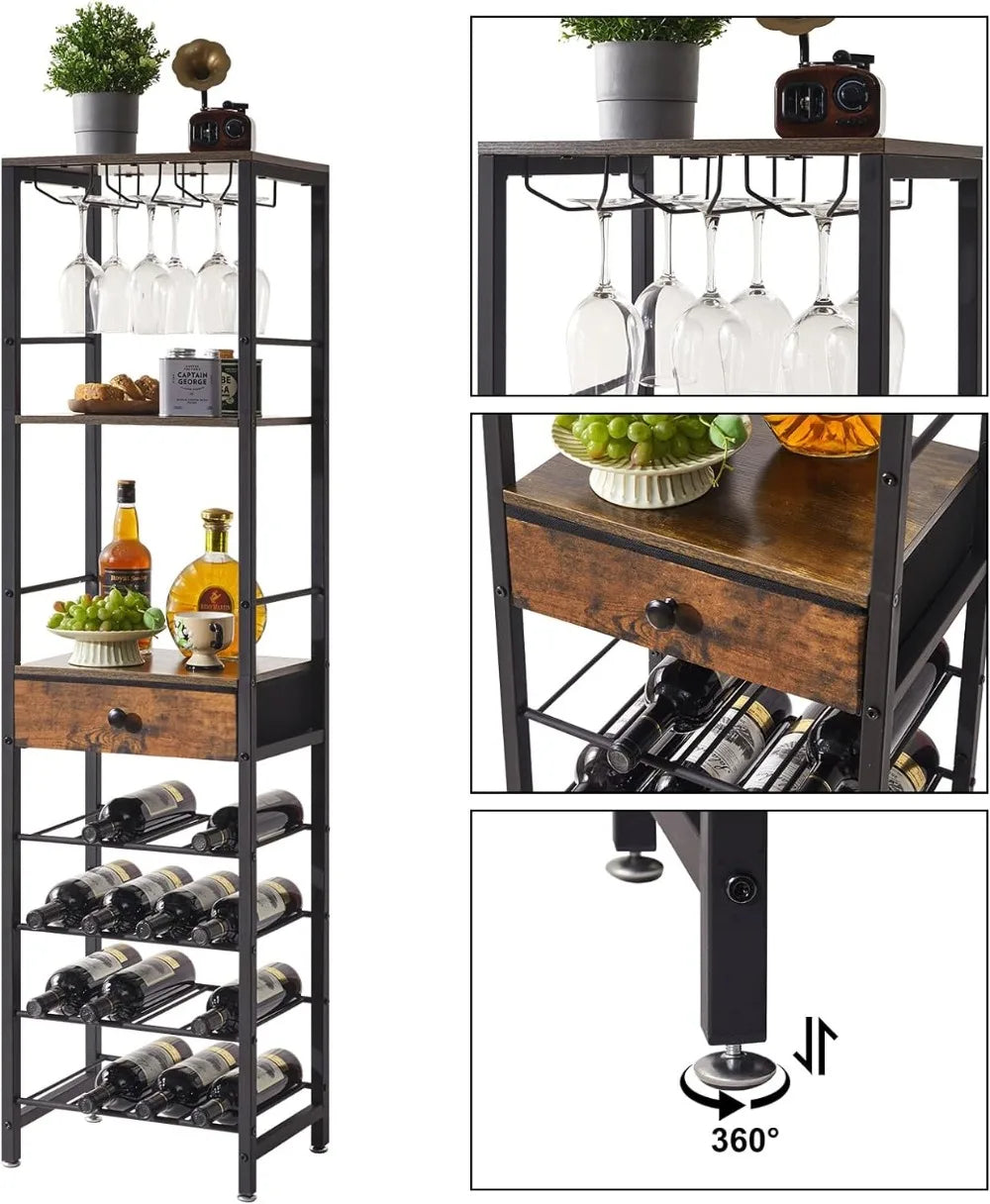 Wine Rack Freestanding Floor, Bar Cabinet for Liquor