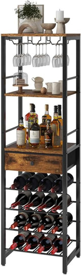 Wine Rack Freestanding Floor, Bar Cabinet for Liquor