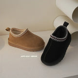 Winter Children Cowhide Suede Snow Boots Baby Soft