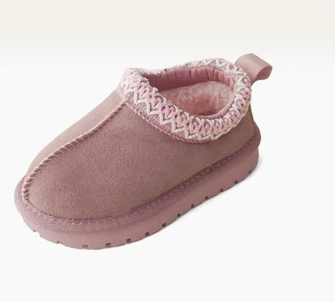 Winter Children Cowhide Suede Snow Boots Baby Soft