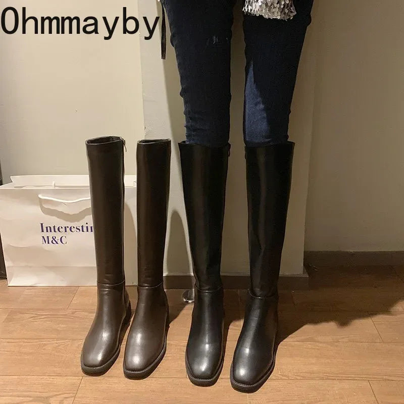 Winter Cotton Women Knee High Boots Fashion Zippers