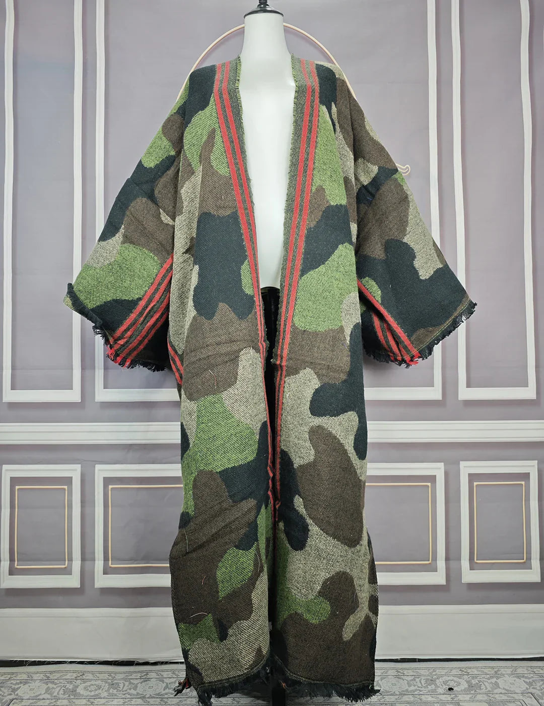 Winter Fashion Camouflage Printed Open Front Long Cardigan