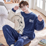 Winter Korean Men Pajamas Sets Adult Sleepwear Home