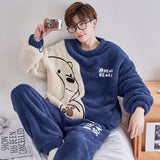 Winter Korean Men Pajamas Sets Adult Sleepwear Home