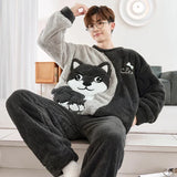 Winter Korean Men Pajamas Sets Adult Sleepwear Home