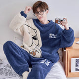 Winter Korean Men Pajamas Sets Adult Sleepwear Home