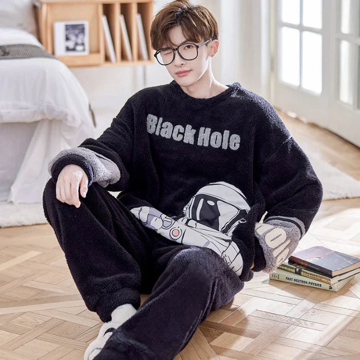 Winter Korean Men Pajamas Sets Adult Sleepwear Home