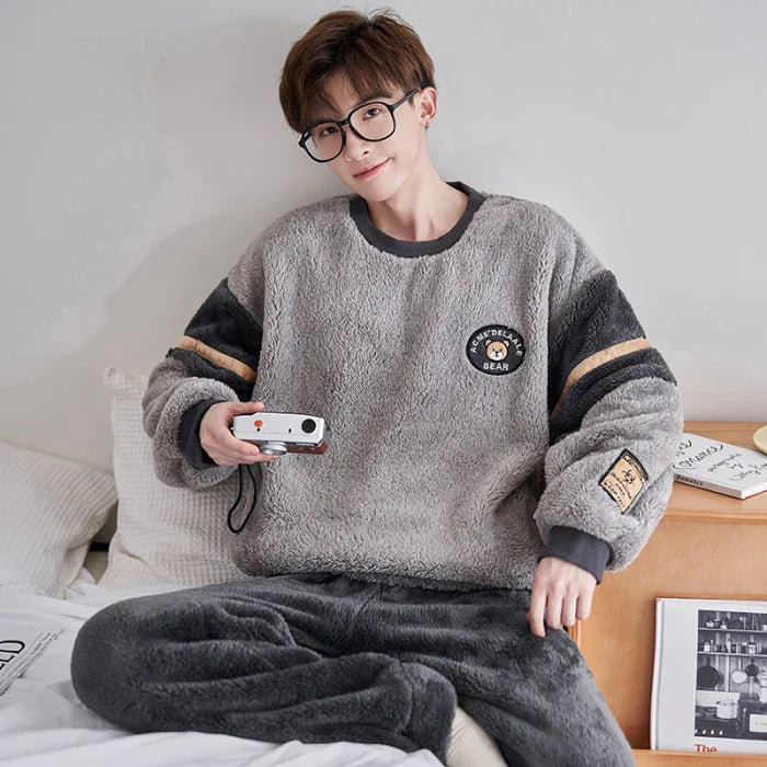 Winter Korean Men Pajamas Sets Adult Sleepwear Home