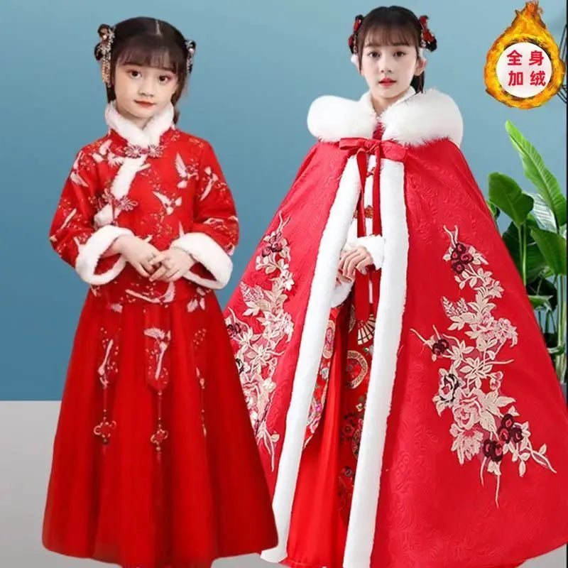 Winter Thicker Hanfu Kids Girls Chinese Ancient Fairy