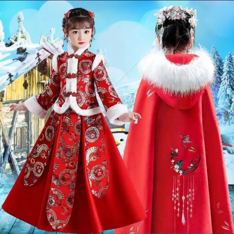 Winter Thicker Hanfu Kids Girls Chinese Ancient Fairy