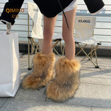 Winter Women Fluffy Faux Fox Fur Boots Woman