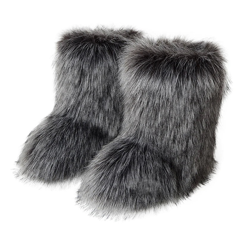 Winter Women Fluffy Faux Fox Fur Boots Woman