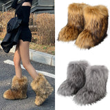 Winter Women Fluffy Faux Fox Fur Boots Woman