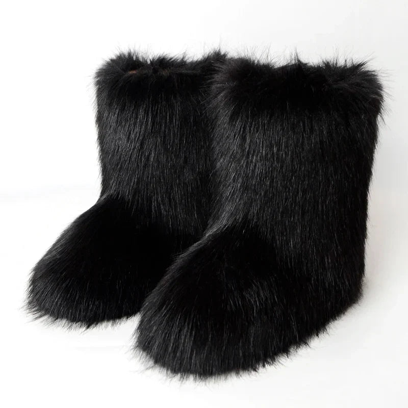 Winter Women Fluffy Faux Fox Fur Boots Woman