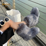 Winter Women Fluffy Faux Fox Fur Boots Woman