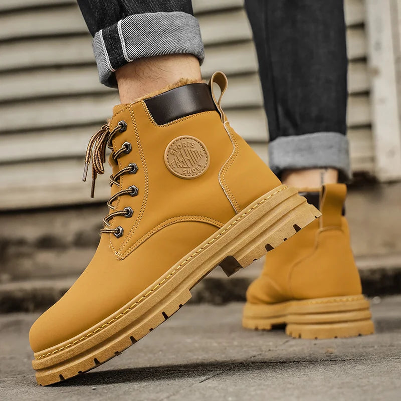 Winter plush and thick yellow boots for warm