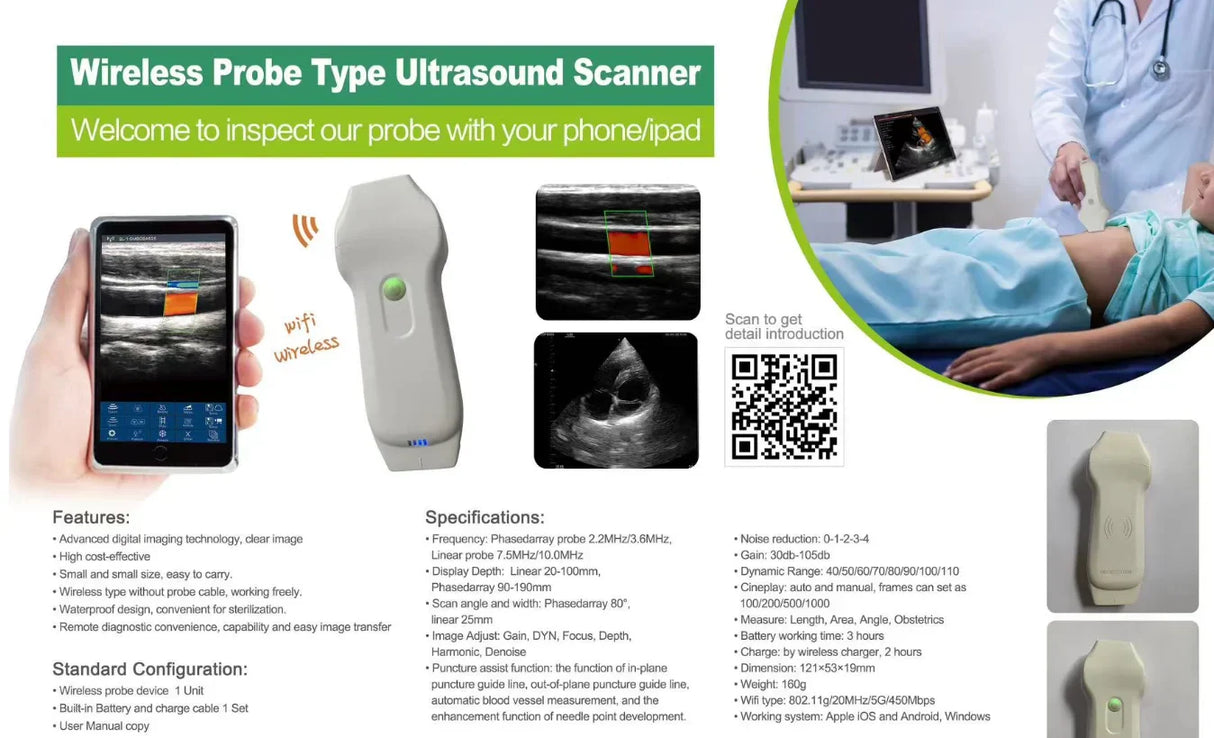 Wireless Ultrasound Probe scanner portable Bluetooth machine WIFI