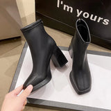 Women Ankle Boots Platform Square High Heel Ladies
