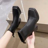 Women Ankle Boots Platform Square High Heel Ladies