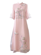 Women Cheongsam Improved Dress Retro Elegant Embroidery Long