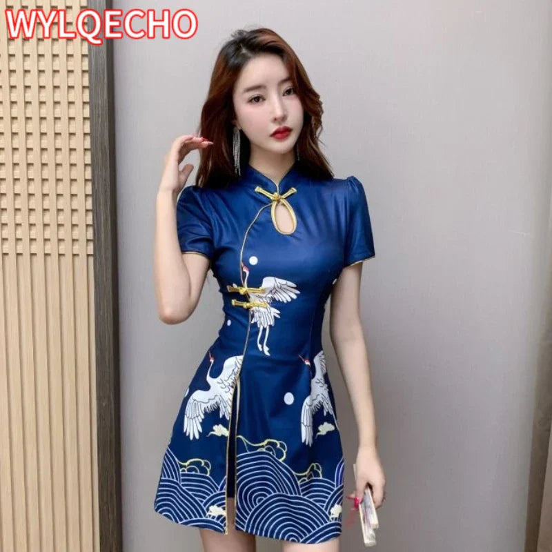 Women Chinese Style Retro Improved Temperament Printing Cheongsam