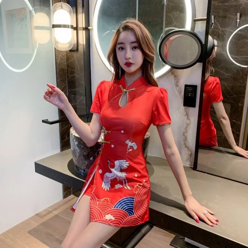 Women Chinese Style Retro Improved Temperament Printing Cheongsam