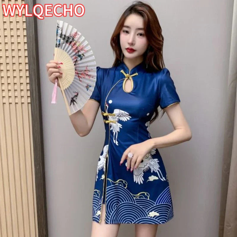 Women Chinese Style Retro Improved Temperament Printing Cheongsam