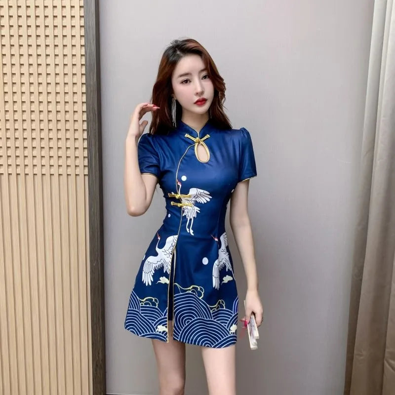 Women Chinese Style Retro Improved Temperament Printing Cheongsam