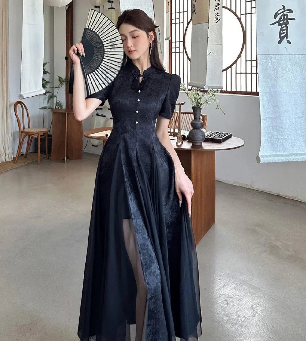 Women Fashionable New Cheongsam Black Advanced Mysterious Dress