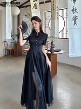 Women Fashionable New Cheongsam Black Advanced Mysterious Dress