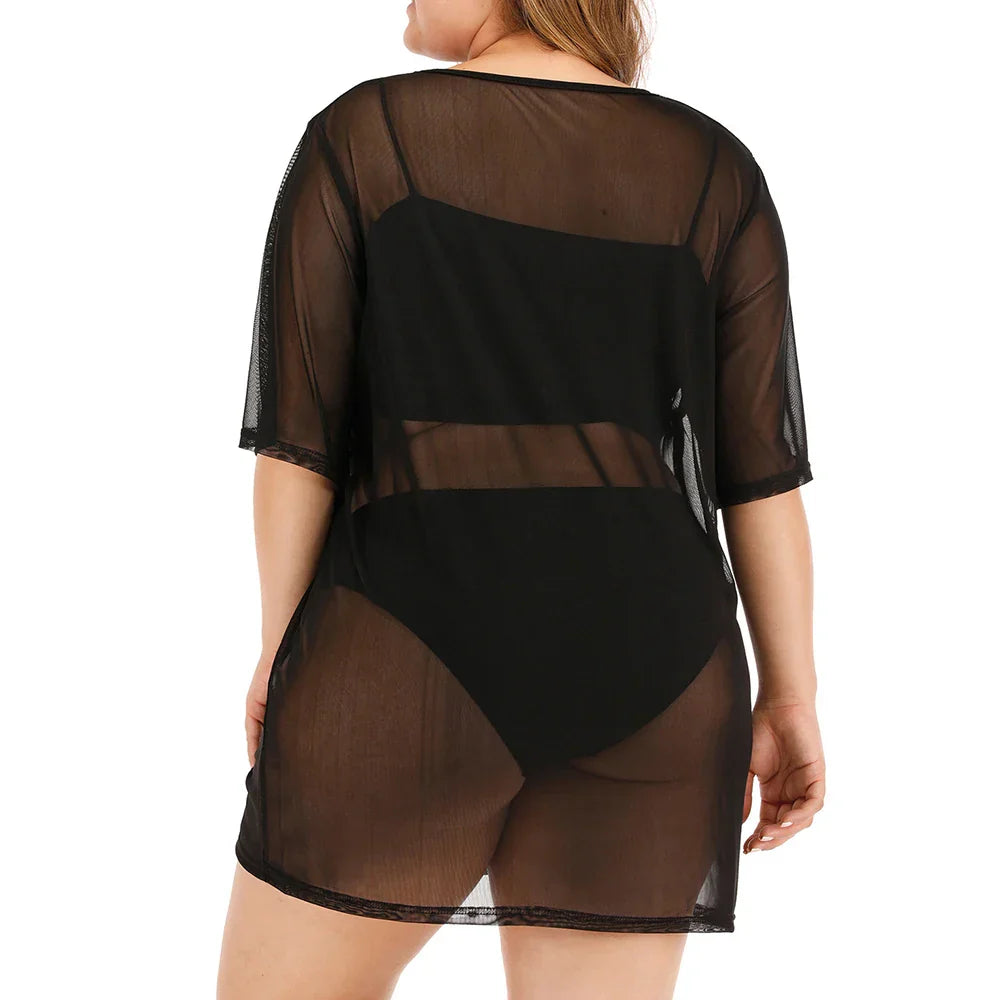 Women Sexy Sheer Coverup Dress Plus Size Seethrough