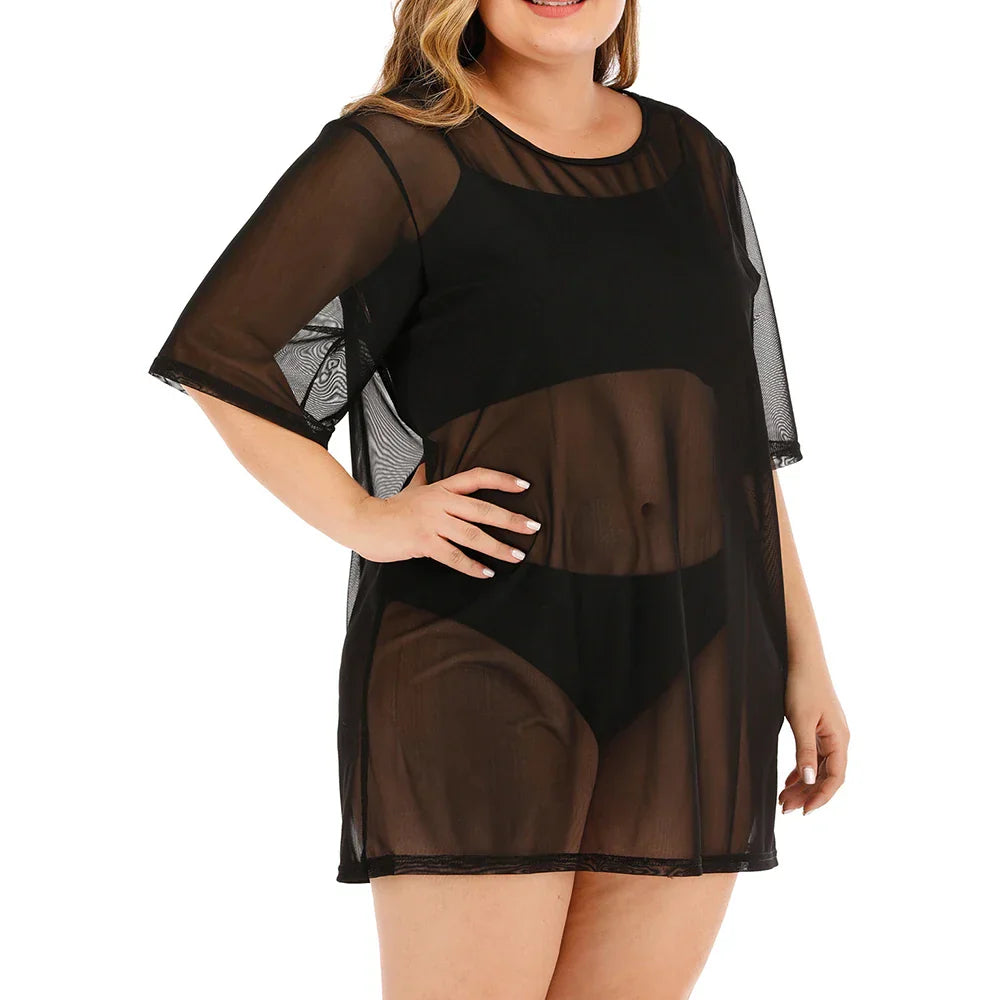 Women Sexy Sheer Coverup Dress Plus Size Seethrough
