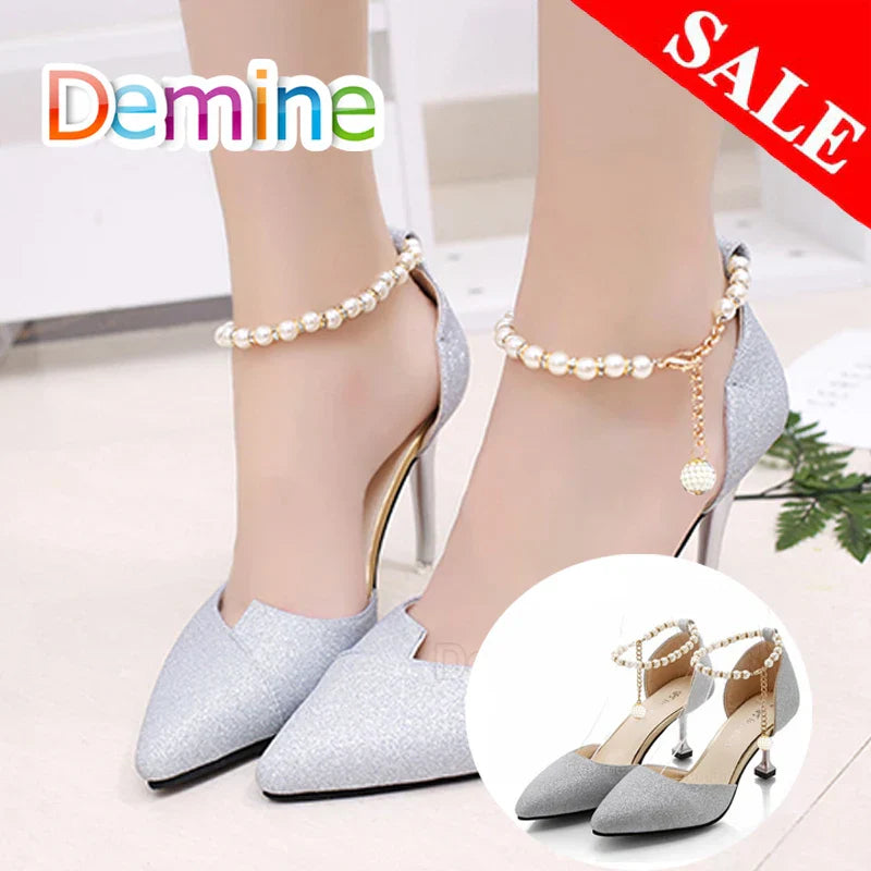 Women Shoelaces for High Heels Pearl Heels Band