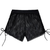 Women Side Drawstring Mesh Cover Up Shorts perspective