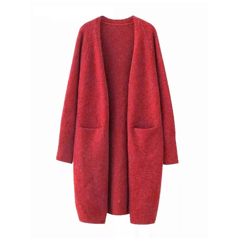 Women Solid Color Loose Thick Warm Sweater Cardigan