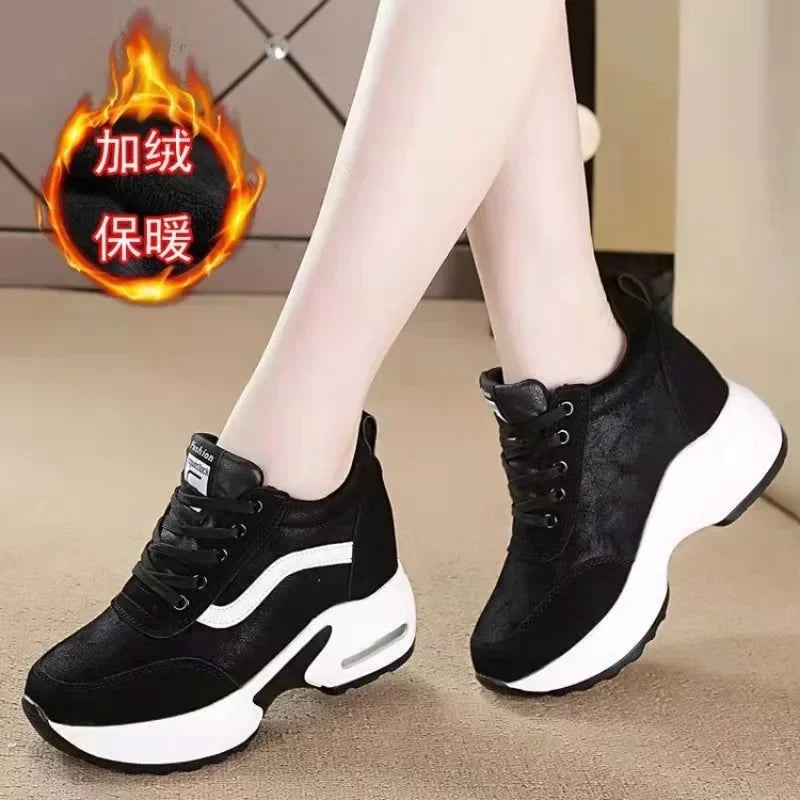 Women Spring Casual Platform Shoes Fashion High Heels Woman Wedges Sneakers Shoes 8 CM Heigh Increasing Outdoor White Shoes