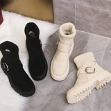 Women Warm Snow Boots Suede Knitting Stretch Ladies