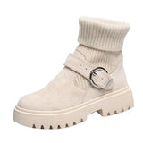 Women Warm Snow Boots Suede Knitting Stretch Ladies