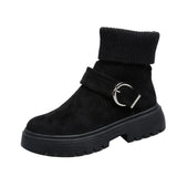 Women Warm Snow Boots Suede Knitting Stretch Ladies
