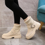 Women Warm Snow Boots Suede Knitting Stretch Ladies