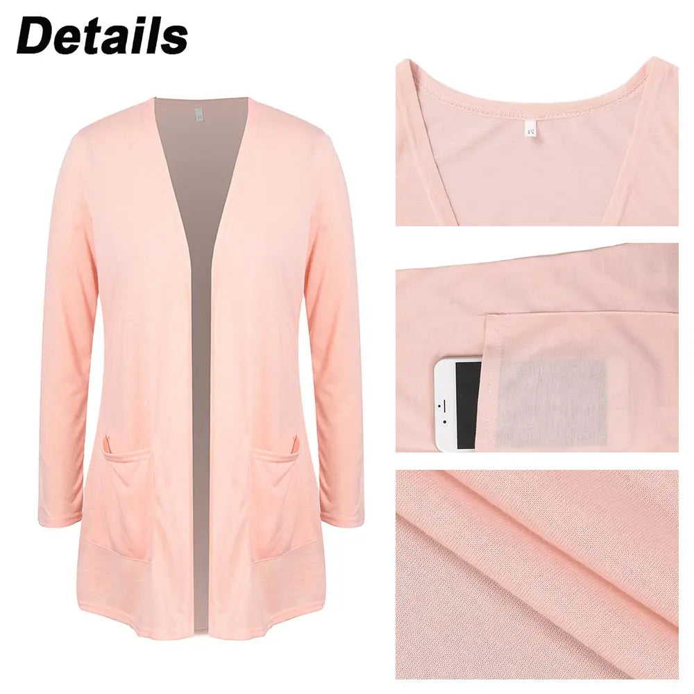 Womens Autumn Winter Long Sleeve Solid Cardigan Tops